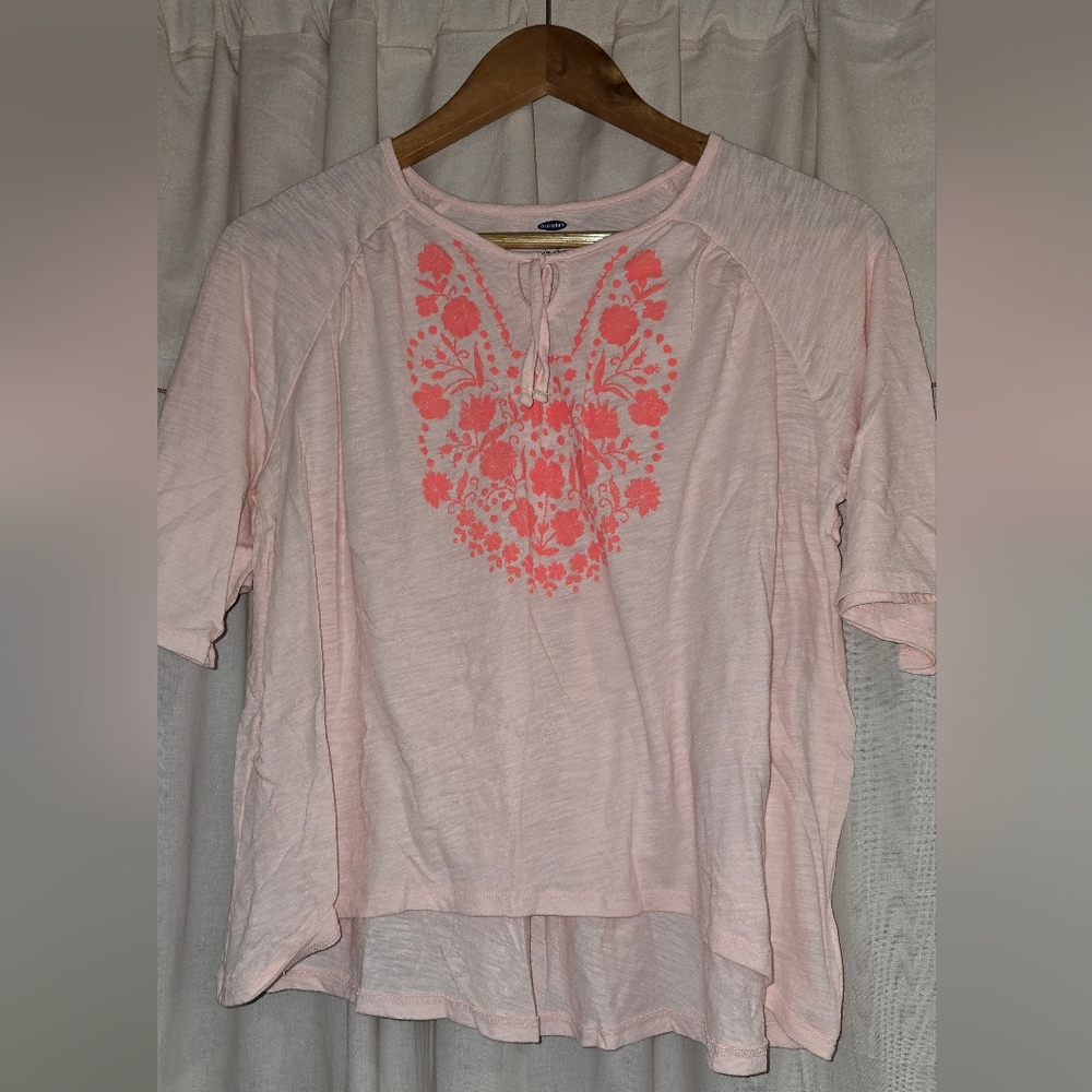 Old Navy Light Pink Floral Embroidered Tunic